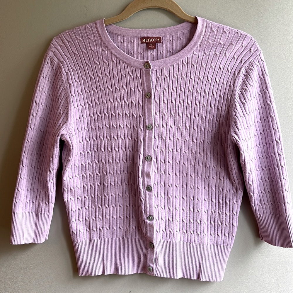 Lavender Cotton 3/4 length sleeve cardigan